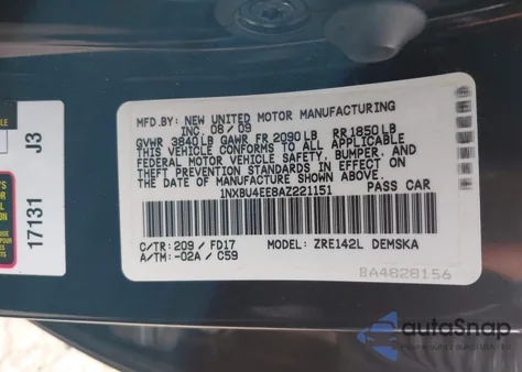 2010 Toyota Corolla S z USA, uszkodzony, nr VIN 1NXBU4EE8AZ221151